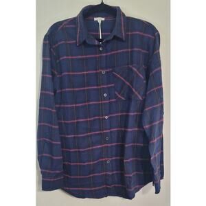 La Miel Flannel Shirt Womens Medium Paid Button-Down Oversized Casual Shirt NWT